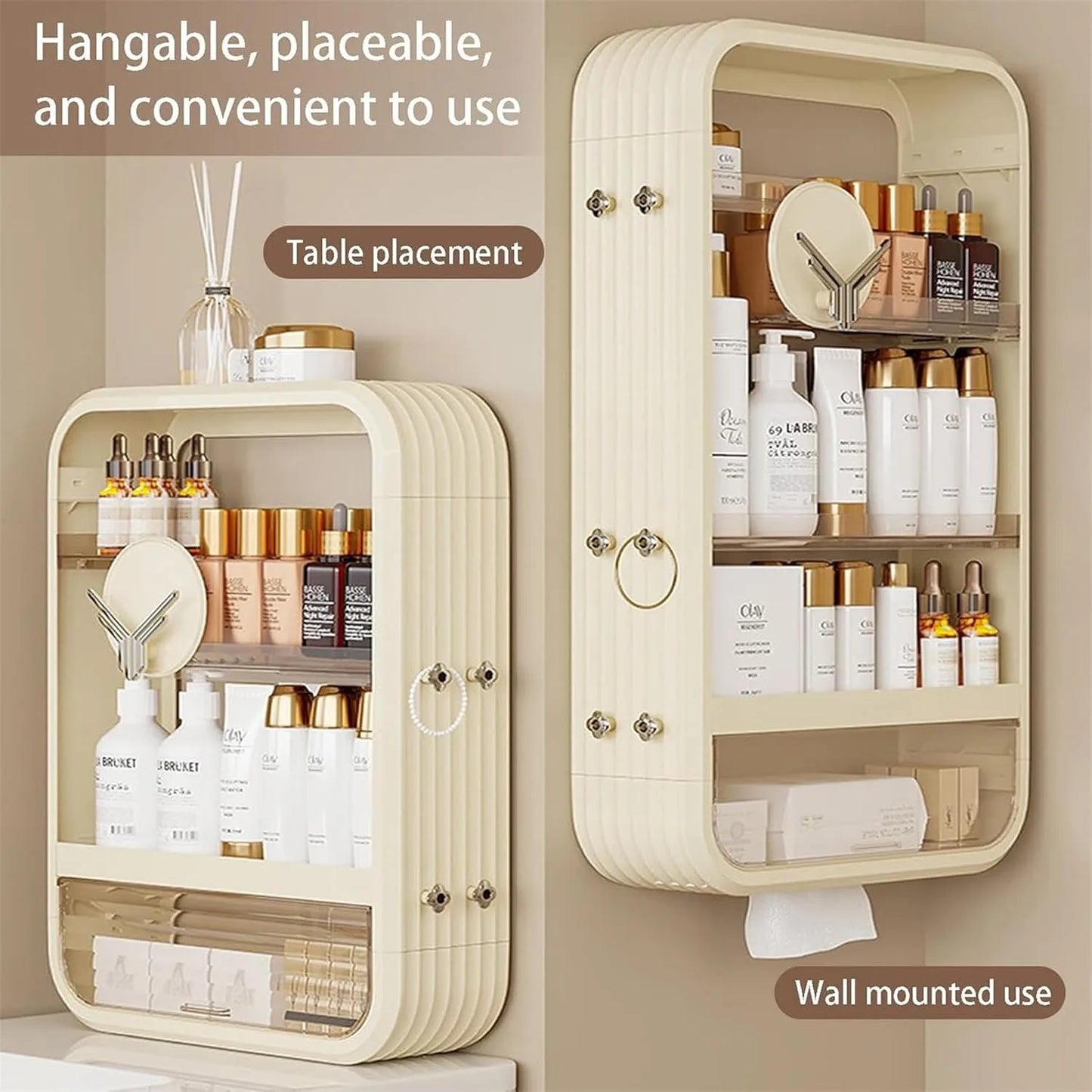 Wall Mounted Makeup Organizer With Adhesive Shelf No Drilling Four Tier Bathroom