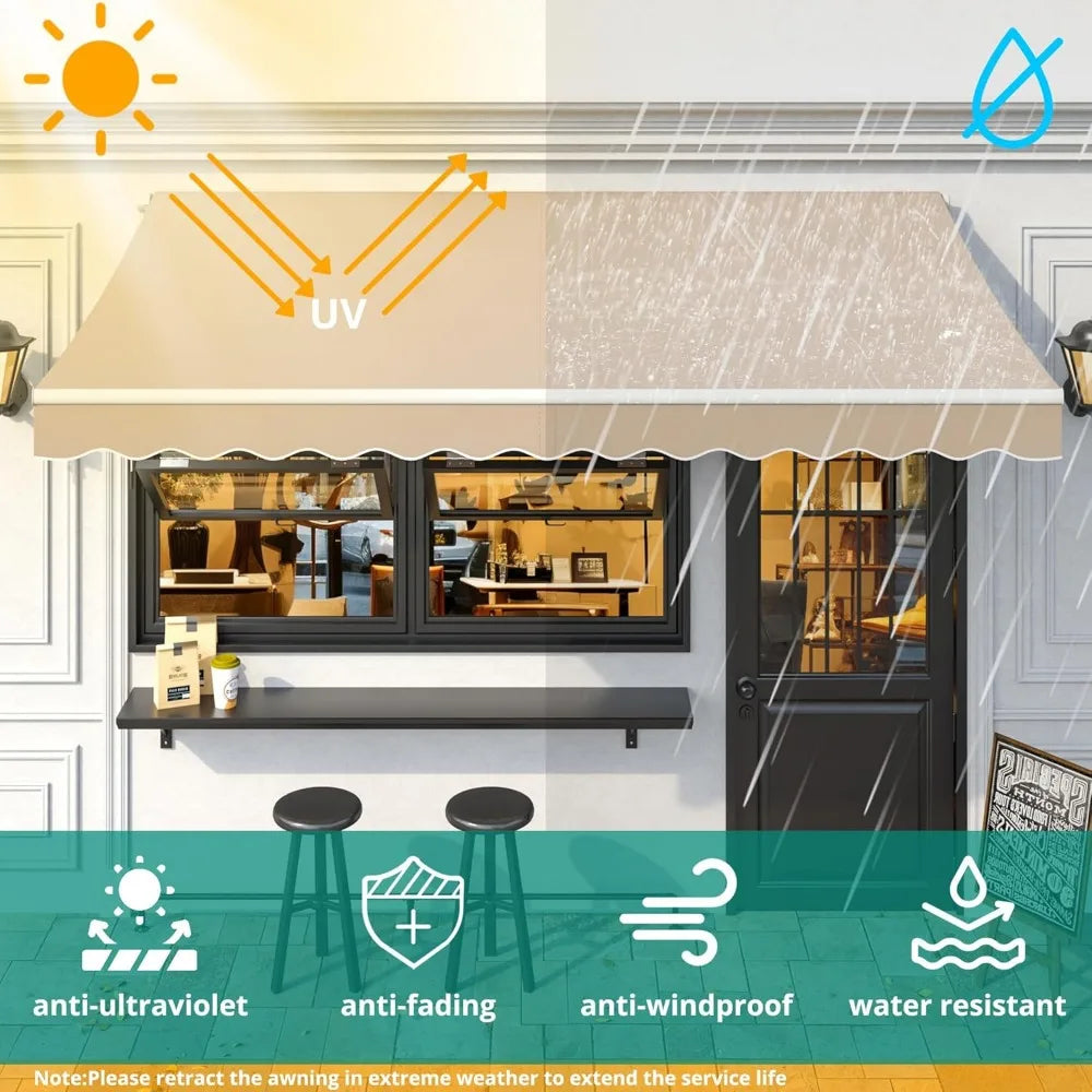 Patio Retractable Awning ,Sun Shade Shelter Cover,Outdoor Patio Awnings for Shop, Restaurant, Cafe, Courtyard, Balcony