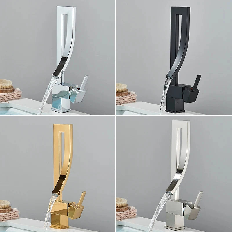 MYQualife Brass Deck Mounted Basin Faucet Single Hole Hot Cold Water Mixer Tap