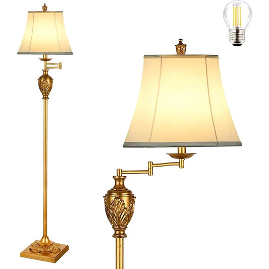 LED Floor Lamp with 350° Adjustable Swing Arm Lamp – Vintage Standing Pole lamp for Living Room, Bedroom and Office Floor Light