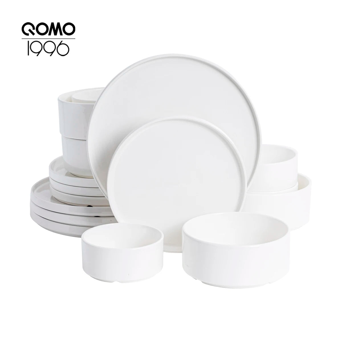 QOMO 16-Piece Dinnerware Set, Dishes Set with Bowls and Plates,  Service for 4, White