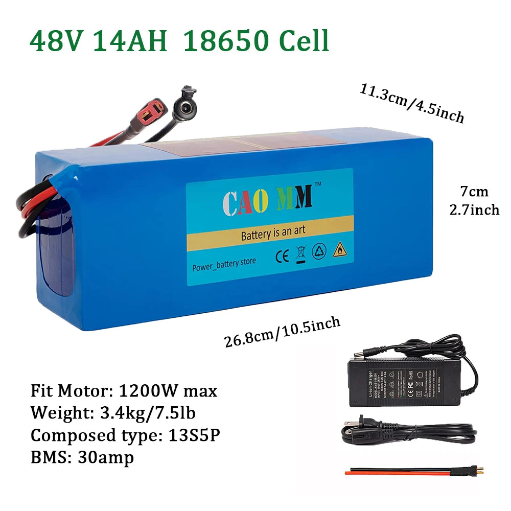 36v 48V Battery, 10Ah/ 14AH/ 16AH/ 20AH Ebike Battery for 200-1200W Electric Bike Bicycle, Scooter and Other Motor
