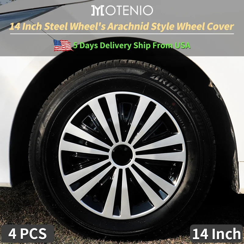 14Inch Arachnid Style Universal Hubcap R14 Wheel Covers For Cars - Set Of 4 Fits Most Cars Automobile Full Rim Cover Accessories