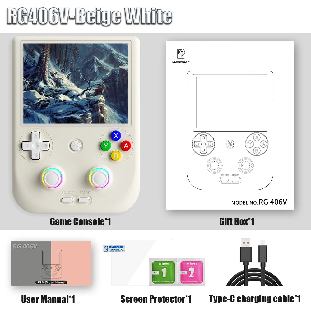 ANBERNIC RG406V Handheld Game Console 4’’ IPS Touch Screen Android 13 Unisoc T820 64-bit Game Player 5500mAh RGB lighting