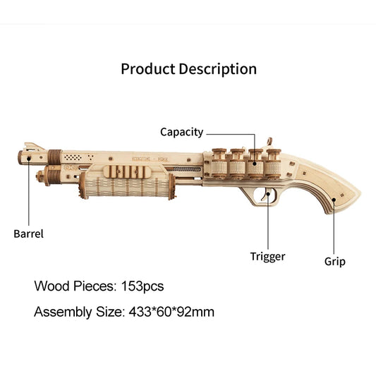 Robotime Rokr DIY 3D Scatter With Rubber Band Bullet Wooden Gun Puzzle Assembly Model Game Popular Educational Toys For Children
