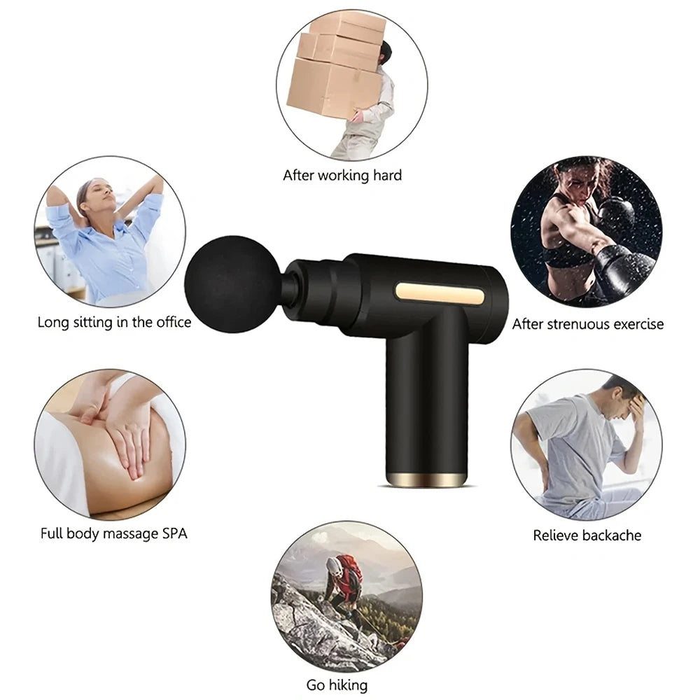 Mini Fascia Massage Gun Electric Massager Body Relaxation Belt 4 Replaceable Heads Fitness Equipment Fascia Gun