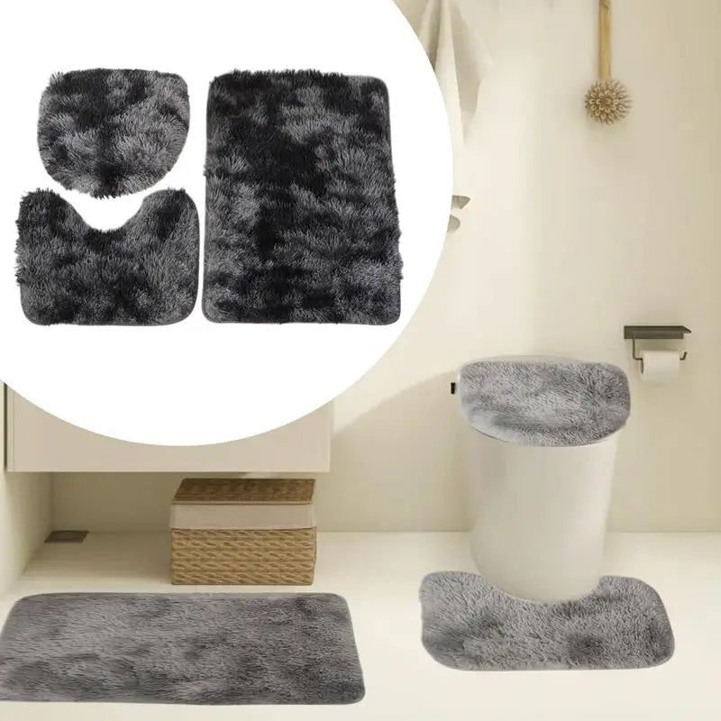 3pcs Bathroom Rug Set Bathroom Tie Dye Mat Toilet Soft Non Slip Rug Shower Carpets Toilet Lid Cover Floor Mats Set Washable
