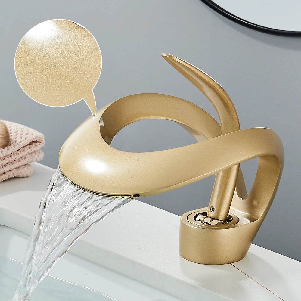 Brass Waterfall Basin Faucet Single Handle Hot Cold Mixer Tap Bathroom Sink
