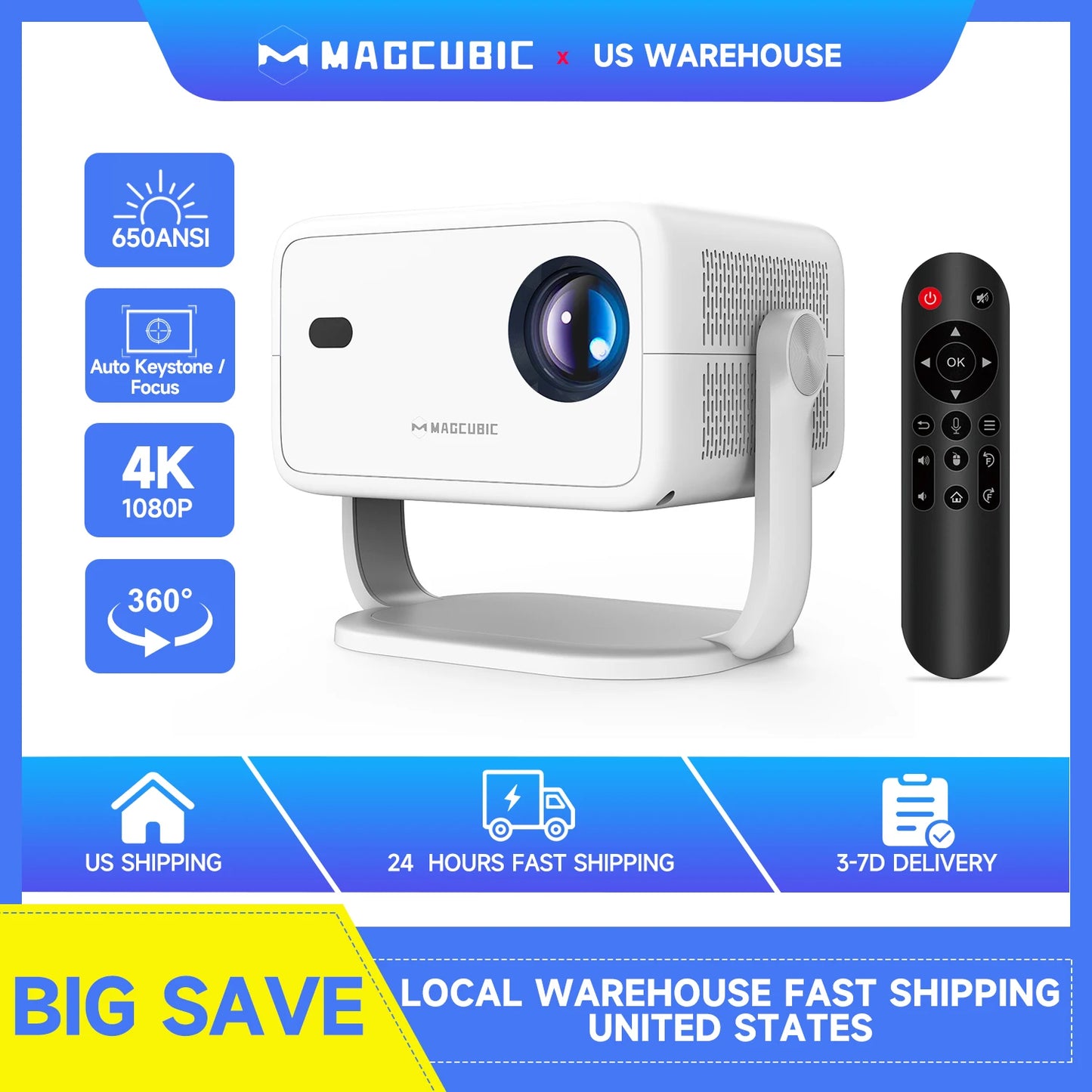 Magcubic 650ANSI L018 Projector 4K Native 1080P Auto Focus & Keystone Correction Android11 BT5.2 WIFI6 360° Portable Home Cinema