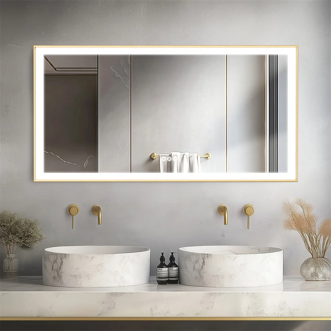 LUVODI Large Gold Framed Fogless Bathroom Mirror With Smart LED Illumination