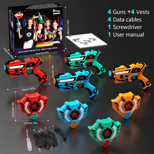 VATOS 4x Laser Tag Guns with Vests Set Real-time Data SYNC Infrared Laser Tag Shooting Game Indoor Outdoor for Kids Teens Age 6+