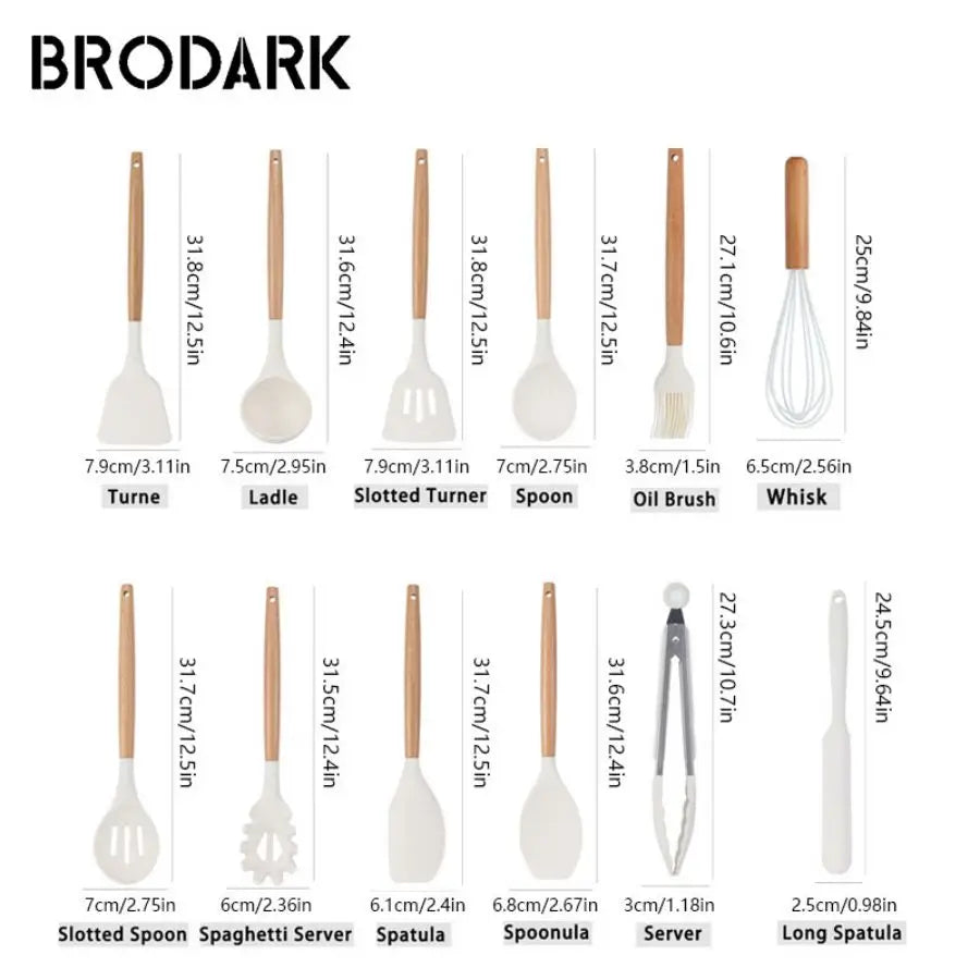 44pcs Premium Silicone Kitchen Utensil Set With Wooden Handles