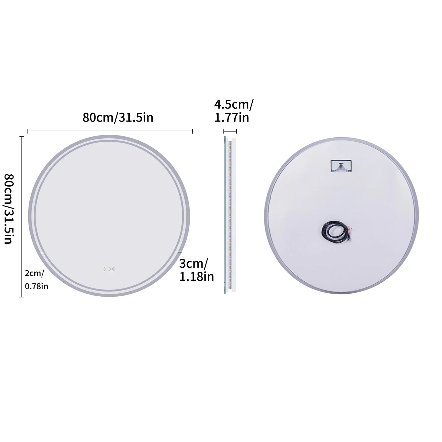 LUVODI 60cm Round Smart Illuminated Bathroom Mirror Wall Mounted Touch Screen