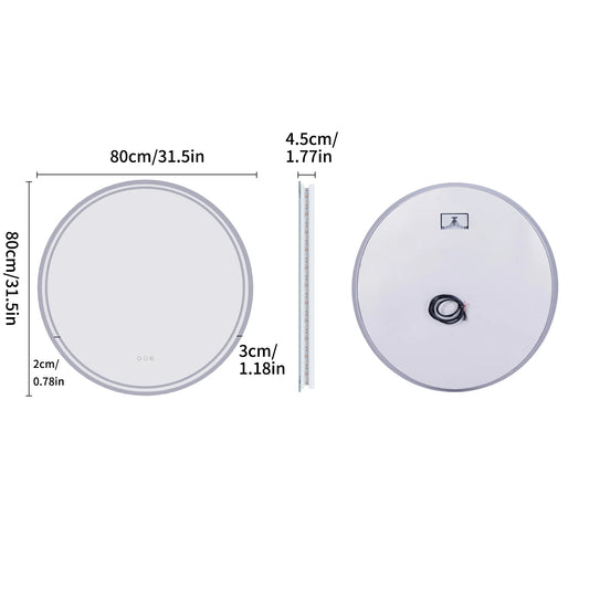 LUVODI 60cm Round Smart Illuminated Bathroom Mirror Wall Mounted Touch Screen