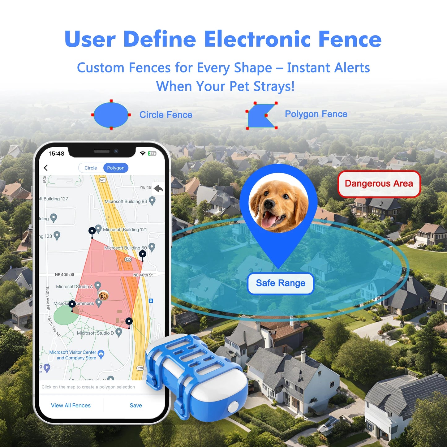 ‌4G Dog Cat GPS Tracker for Pets - Waterproof Smart Locator with App, Live Tracking & Light/Sound Search, Free Trial Included