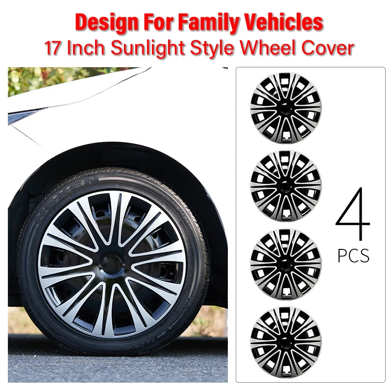 4PCS Hubcaps 17 Inch Full Coverage Sunlight Style Wheel Cover Cap Design for Most Car Iron Automobile Full Rim Cover Accessories