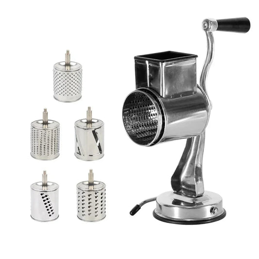 Rotary Grater Set With 5 Drum Stainless Steel Manual Vegetable Slicer