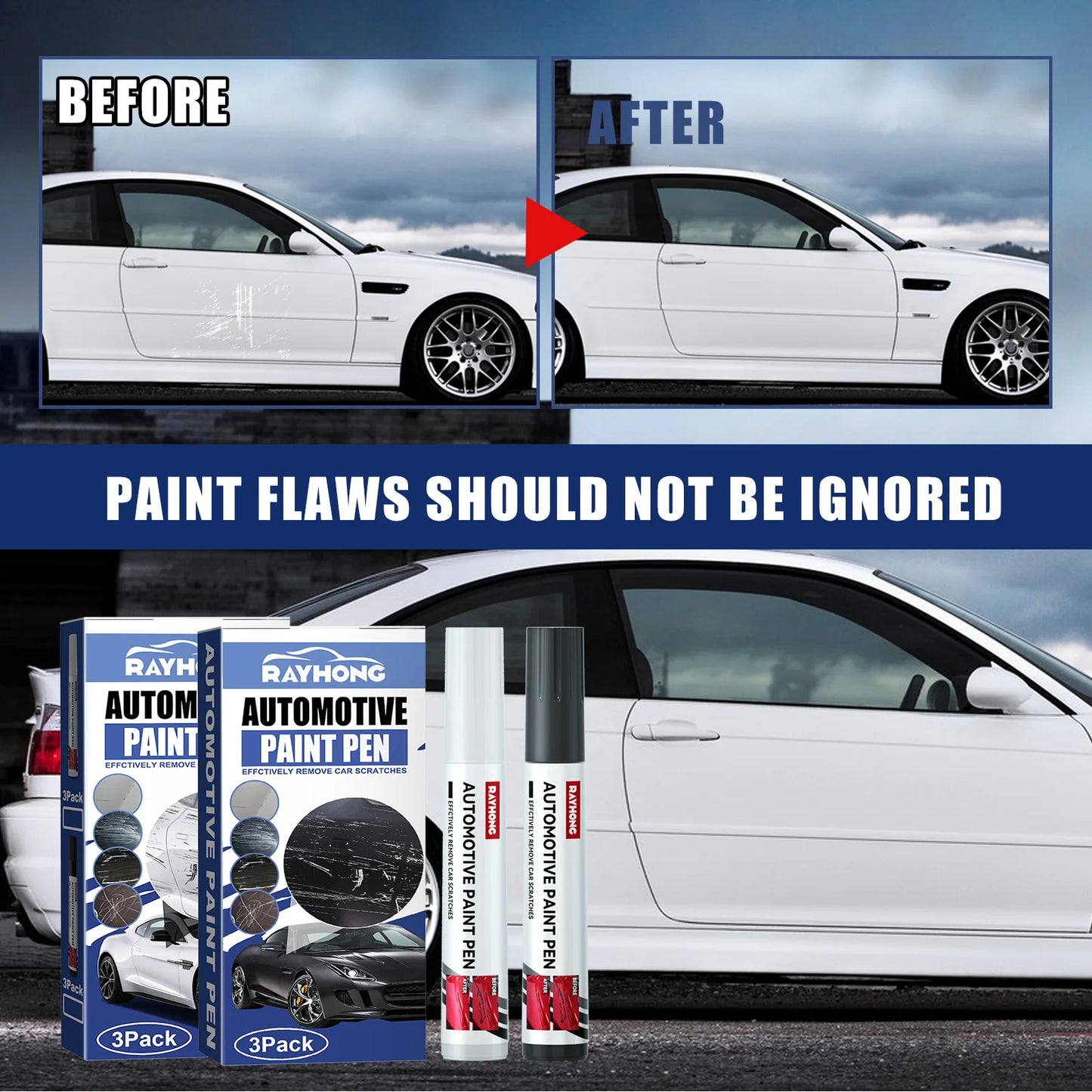 Rayhong  White/Black Car Remover Scratch Repair Paint Pen Touch Up Pen Repair Maintenance Paint Care Automobile Accessories