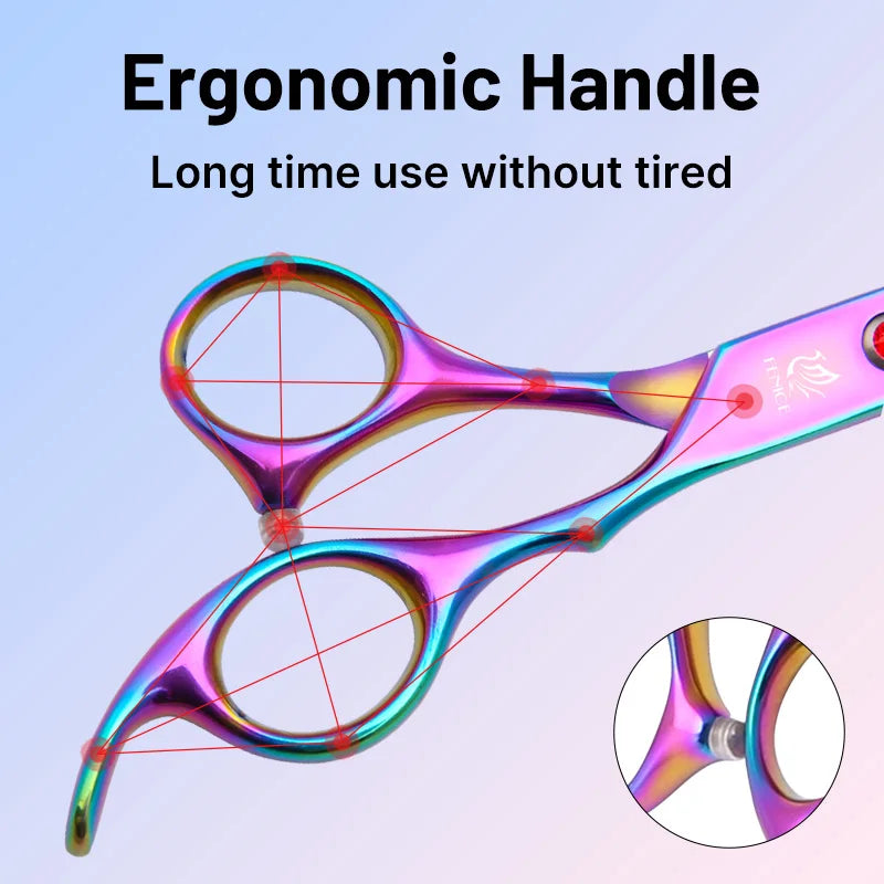 Fenice Classical Model homeuse 9cr steel 6.5/7.0 Inch rainbow&black dog grooming scissors Shears set for household pet owner