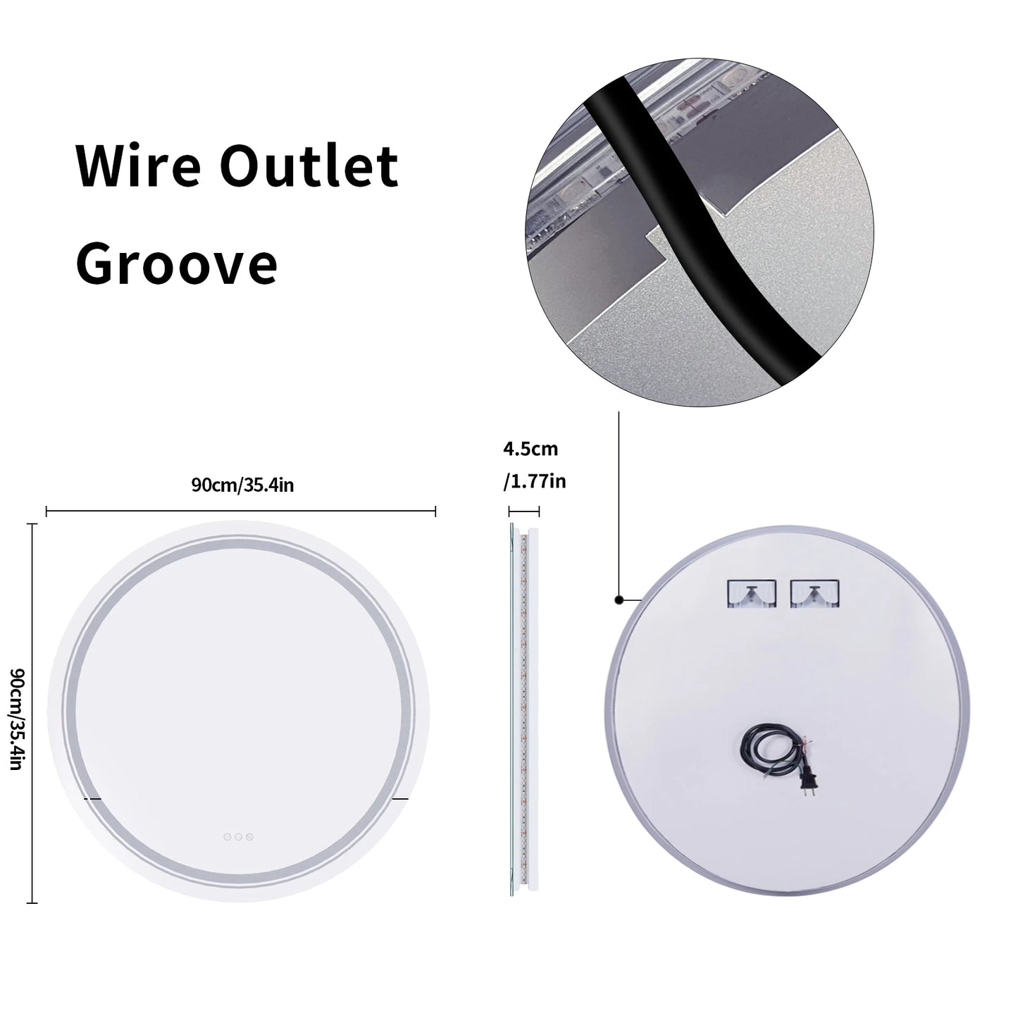 LED Round Wall Mirror 600 800 900mm Front Light Backlit 3 Color