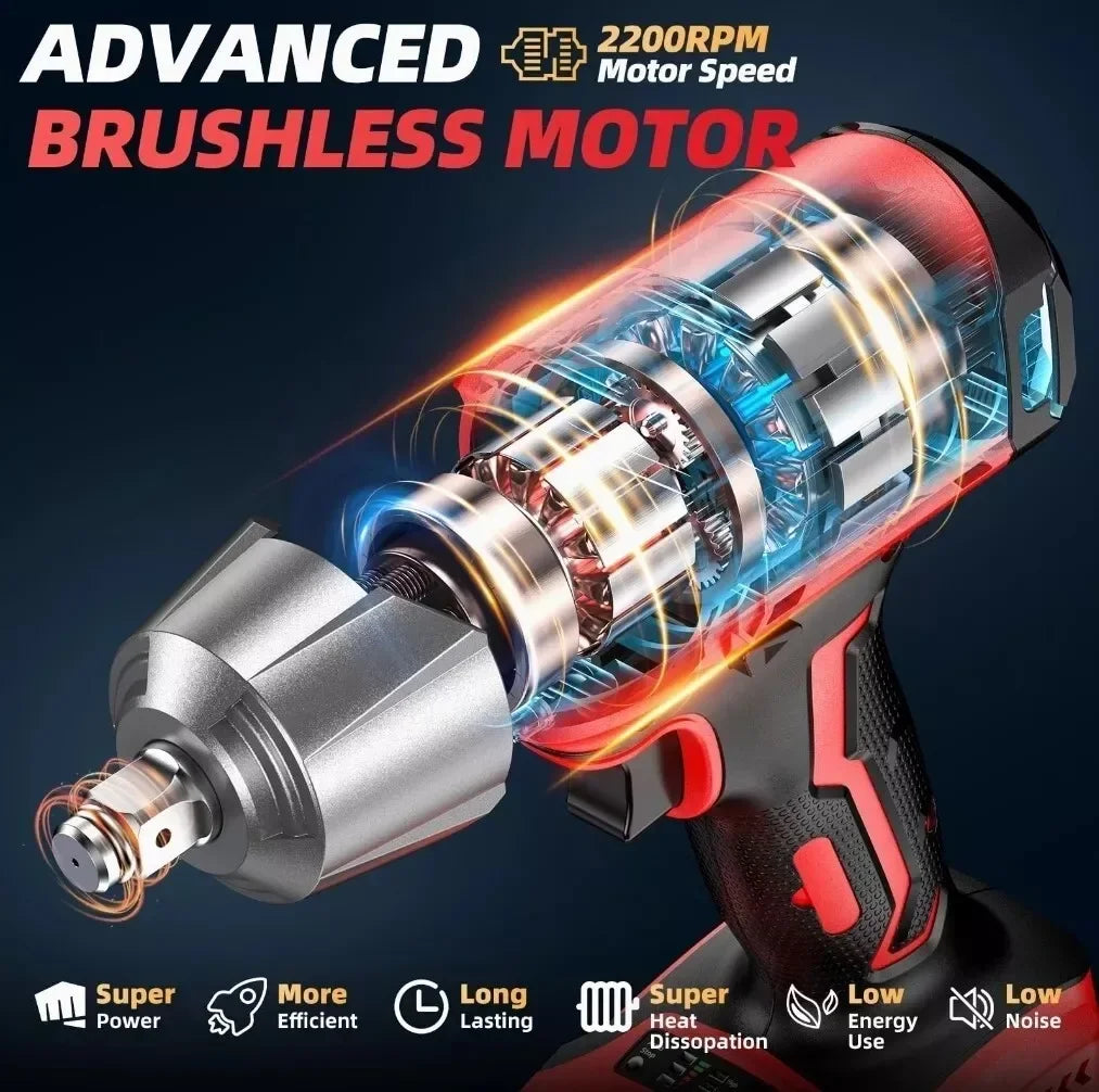 Brushless 1/2" 4.0Ah Heavy Duty Electric Impact Wrench 650N.M Ratchet Nut Gun Cordless For Cay Tyre Wheel Removal Electric Tools