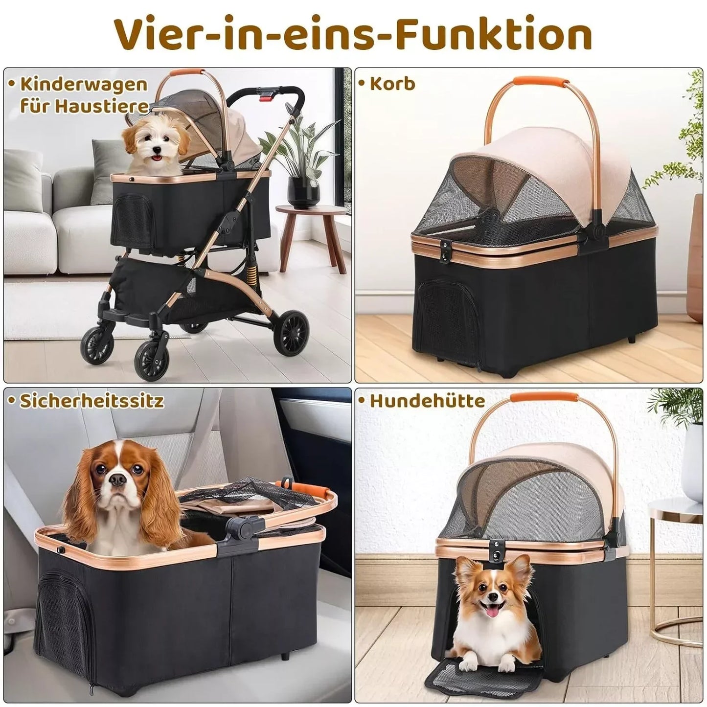 Dog Buggy 2 in 1 Stroller Dog Box Transport Foldable Cat Stroller, 360° Wear-resistant Rubber Wheels, with Storage Basket, 40kg