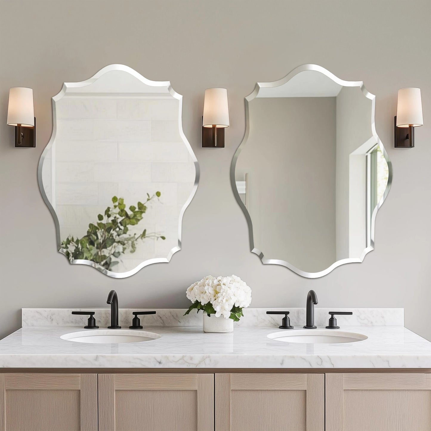 Wisfor Wall Mirror Frameless Scalloped Beveled Edge Polished 60cm Bathroom