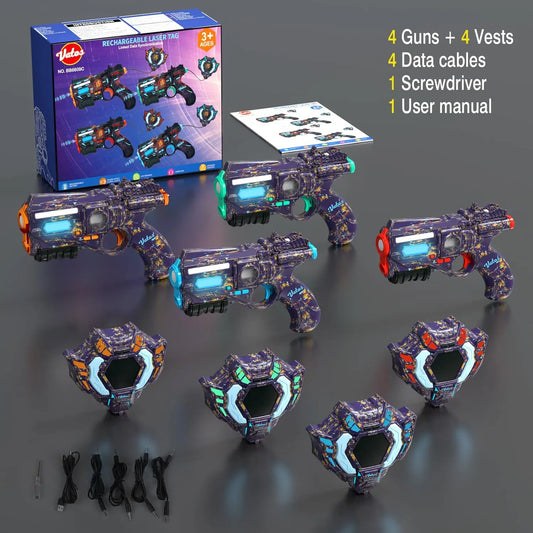 VATOS Rechargeable Health-value Data SYNC Laser Tag Gun Infrared Laser Tag Sets 4 Vest Glowing Light Lazer Tag Game for Adults f