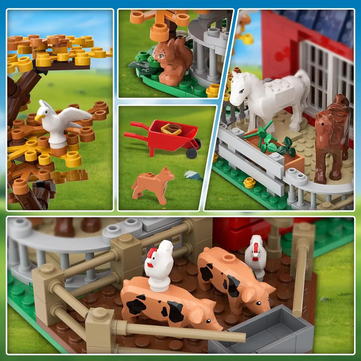 Farm Barn Building Set with Light-with Windmill Tractor Horse Animals Big Barn Construction Toy Brick Kit for Adults Teens 8+