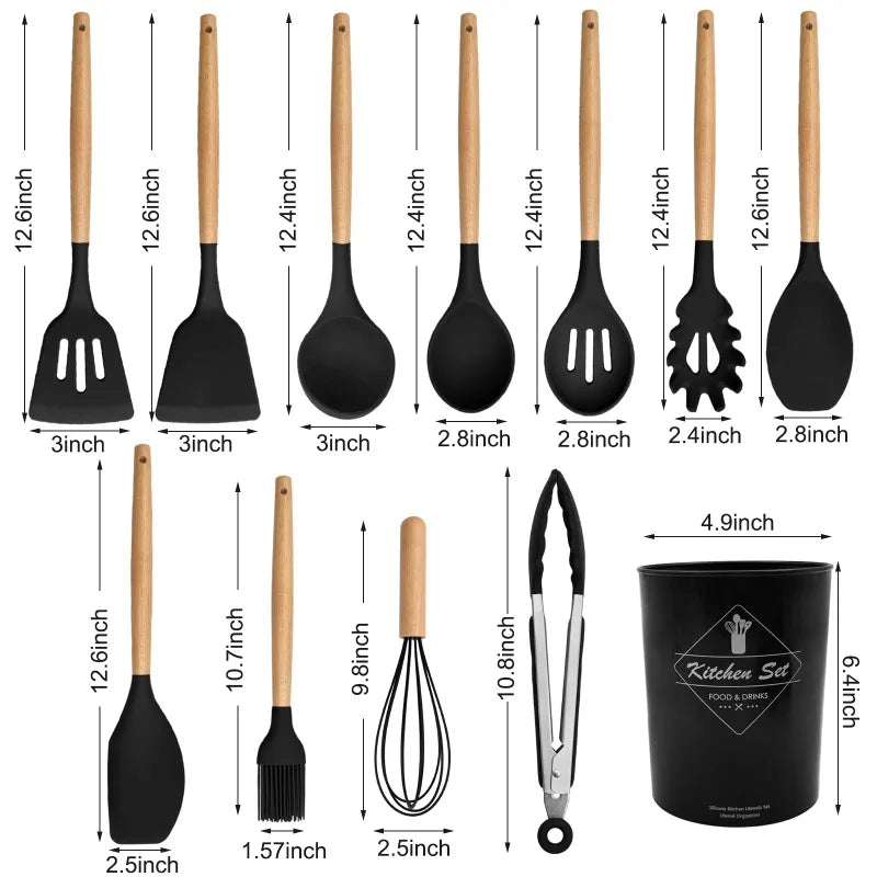 Cooking Utensils Set of 12 Silicone Kitchen Utensils