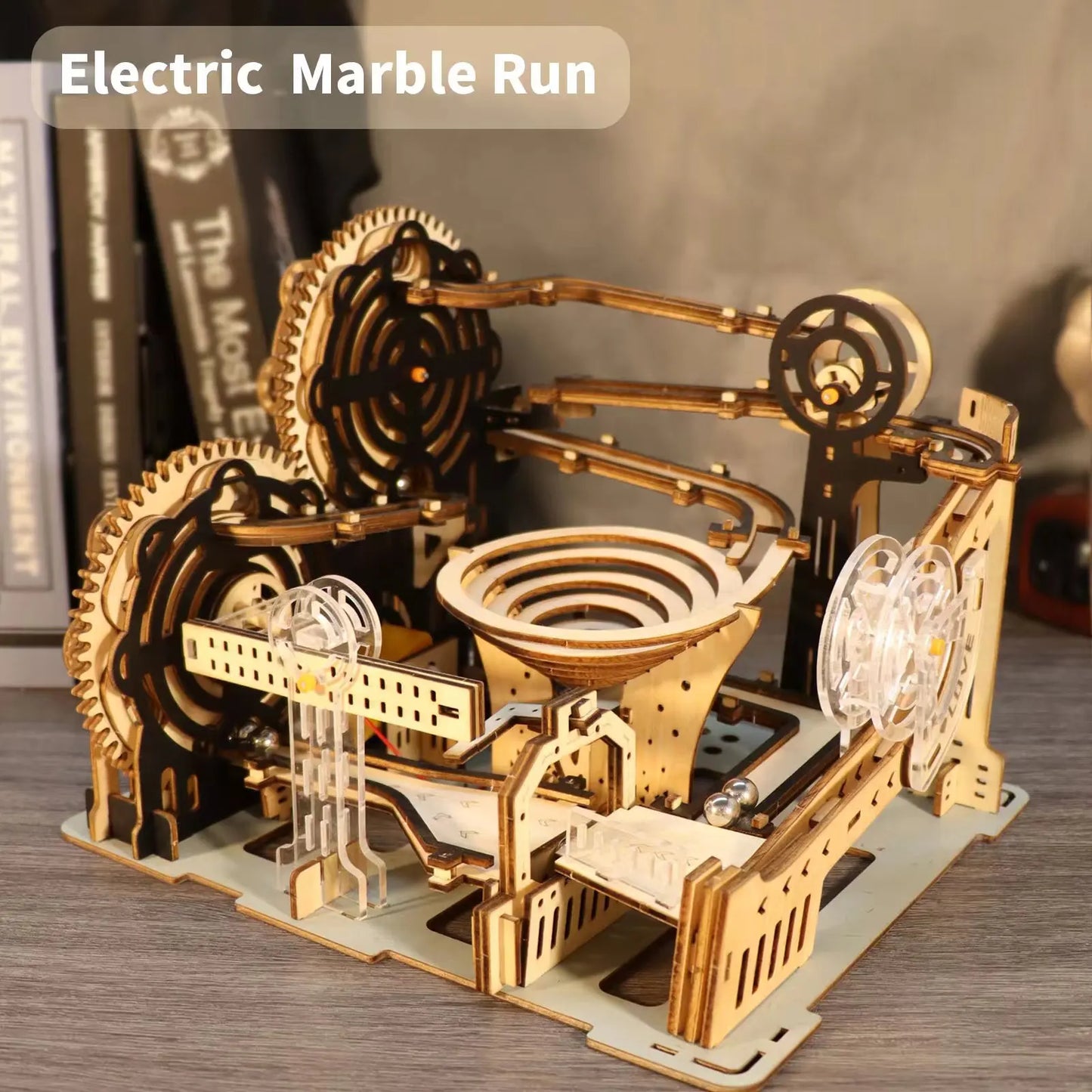Electric 3D Wooden Puzzles Marble Run Model Kits  Brain Teaser Puzzle DIY handmade Christmas gift(Without battery)