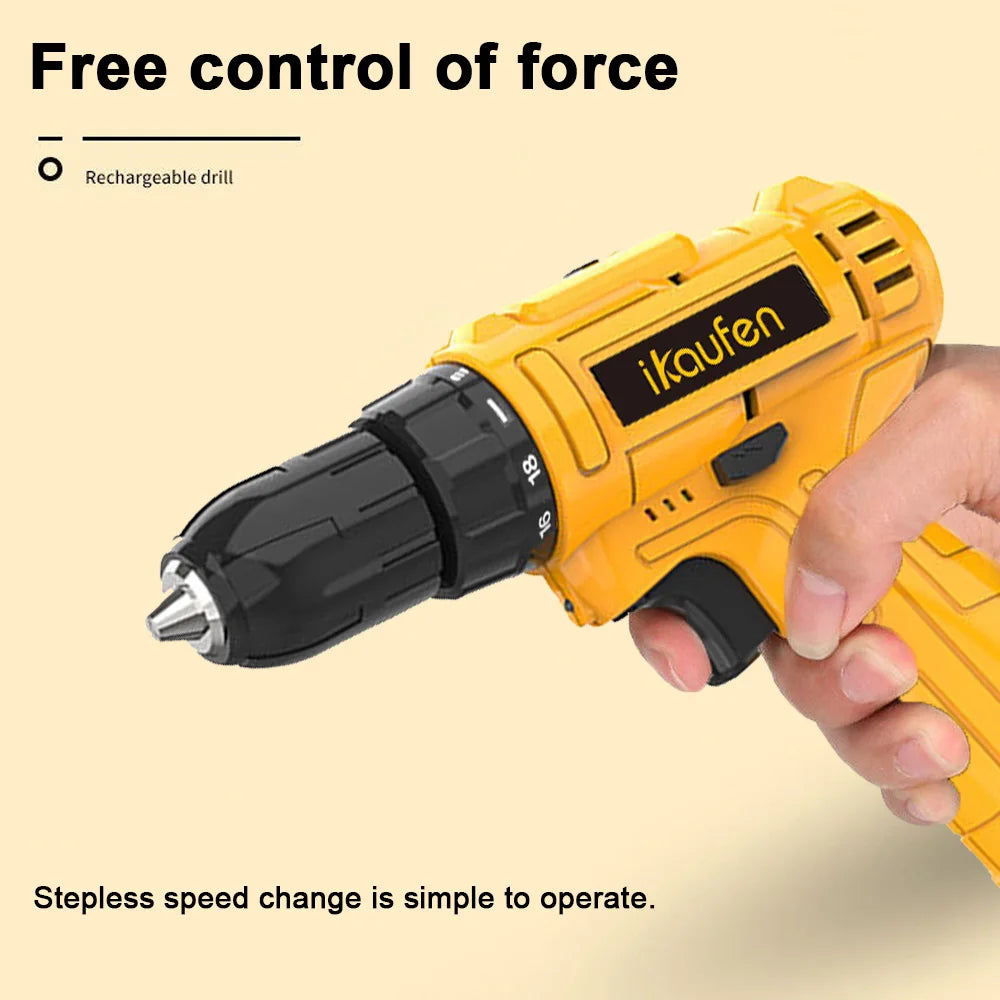 12V Cordless Impact Drill Driver Set Electric Screwdriver Tool Kit With 25+1 Torque Setting  Variable Speeds