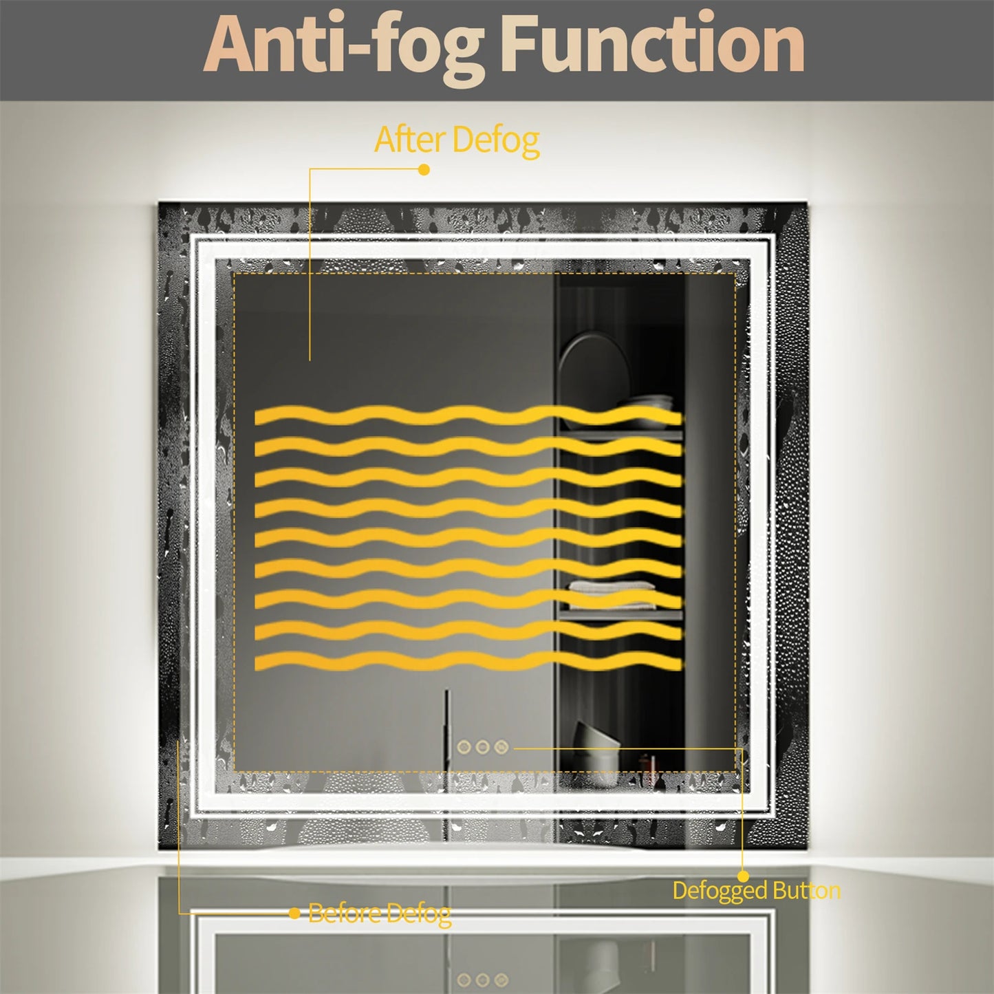 Dimmable LED Square Bathroom Mirror with Touch Sensor and Demister Pad