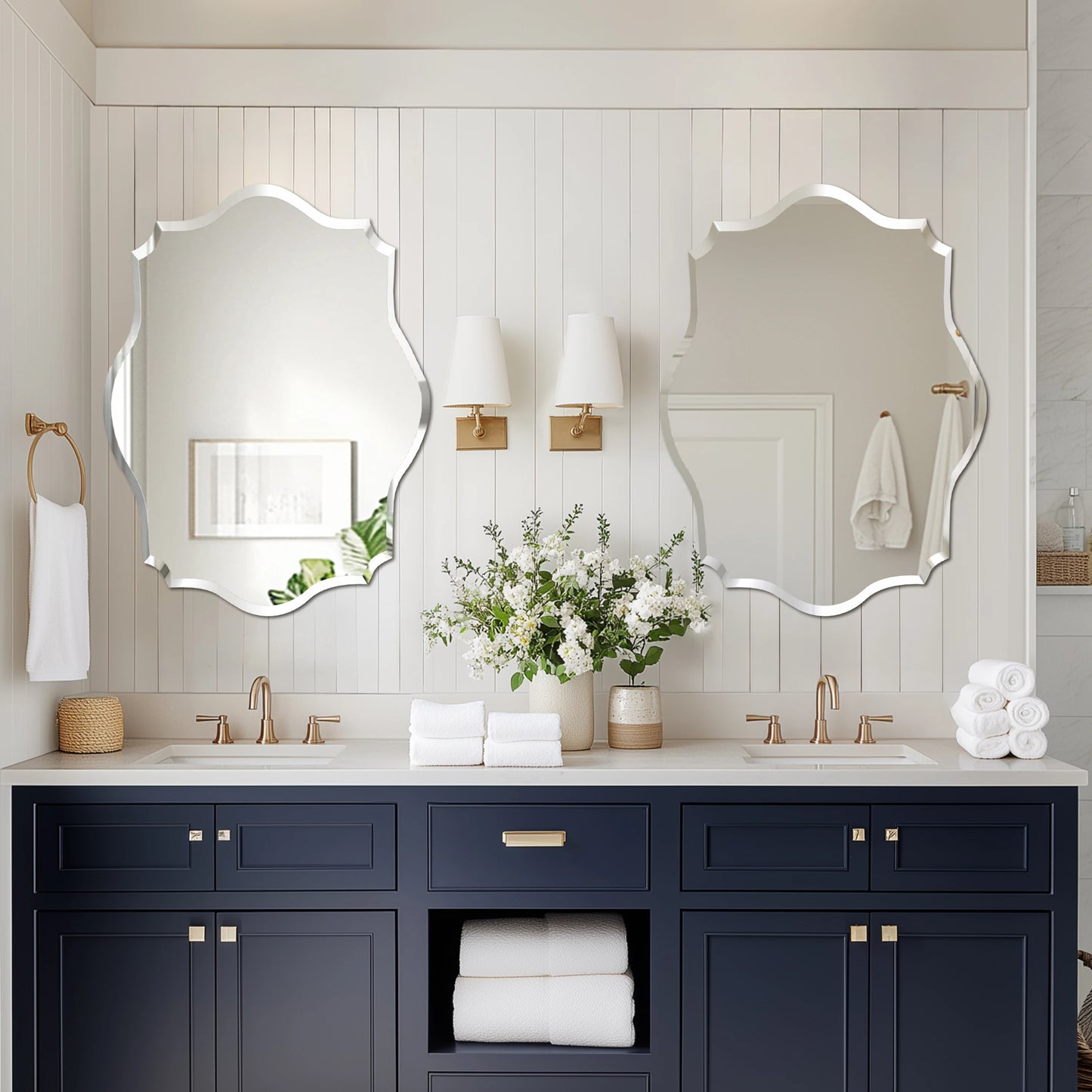 Wisfor Wall Mirror Scalloped Frameless Beveled Edge Polished For Bathroom