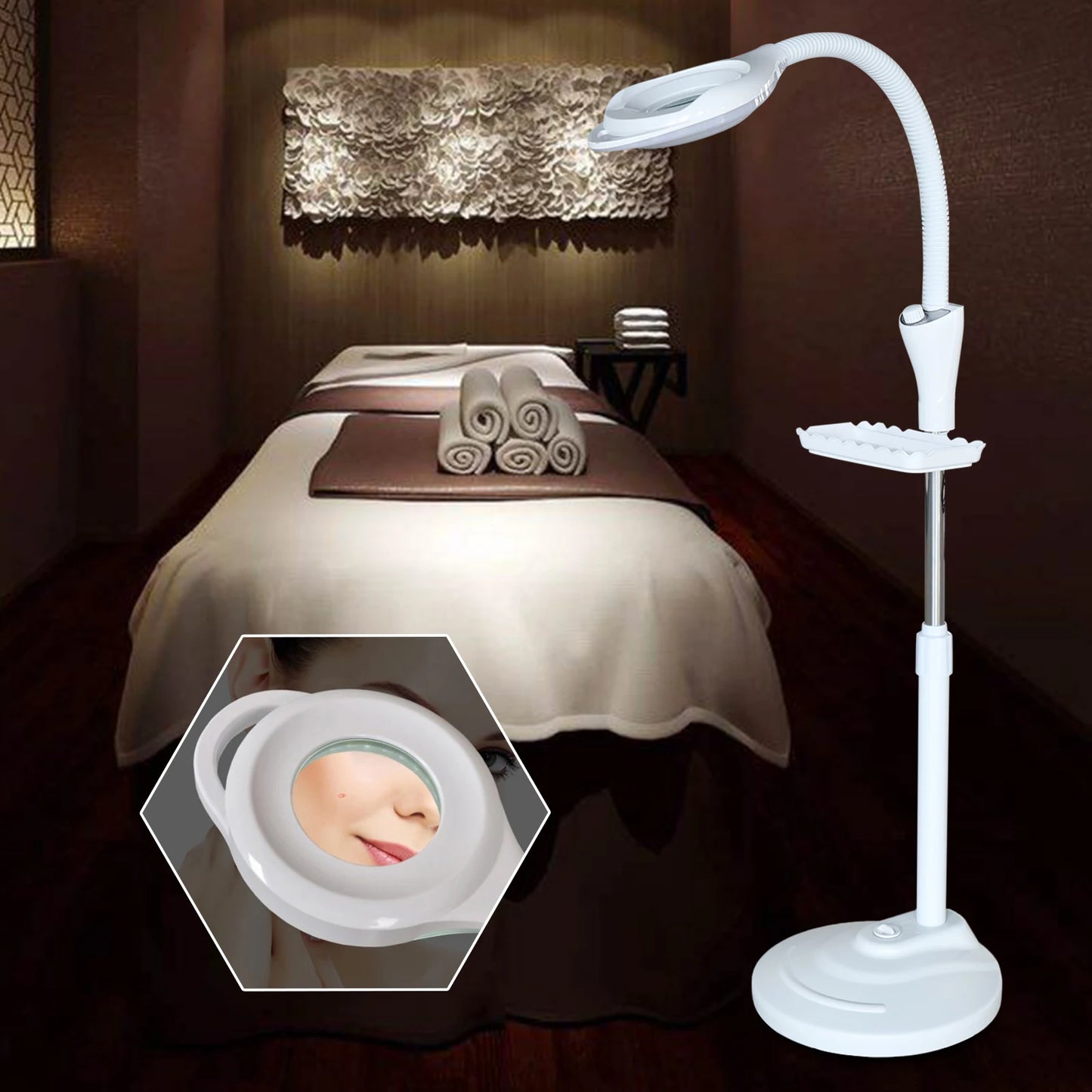 16X Magnifying LED Floor Stand Lamp with Adjustable Height & Brightness for Tattoo, Beauty Salon, and Home Use 110V 58W