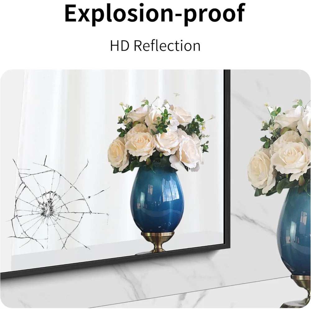 Black Bathroom Mirror Wall, 60x36 Inch Rectangle Mirrors with Metal Frame, Modern Vanity Wall Mirror Decor for Entryway Hangs