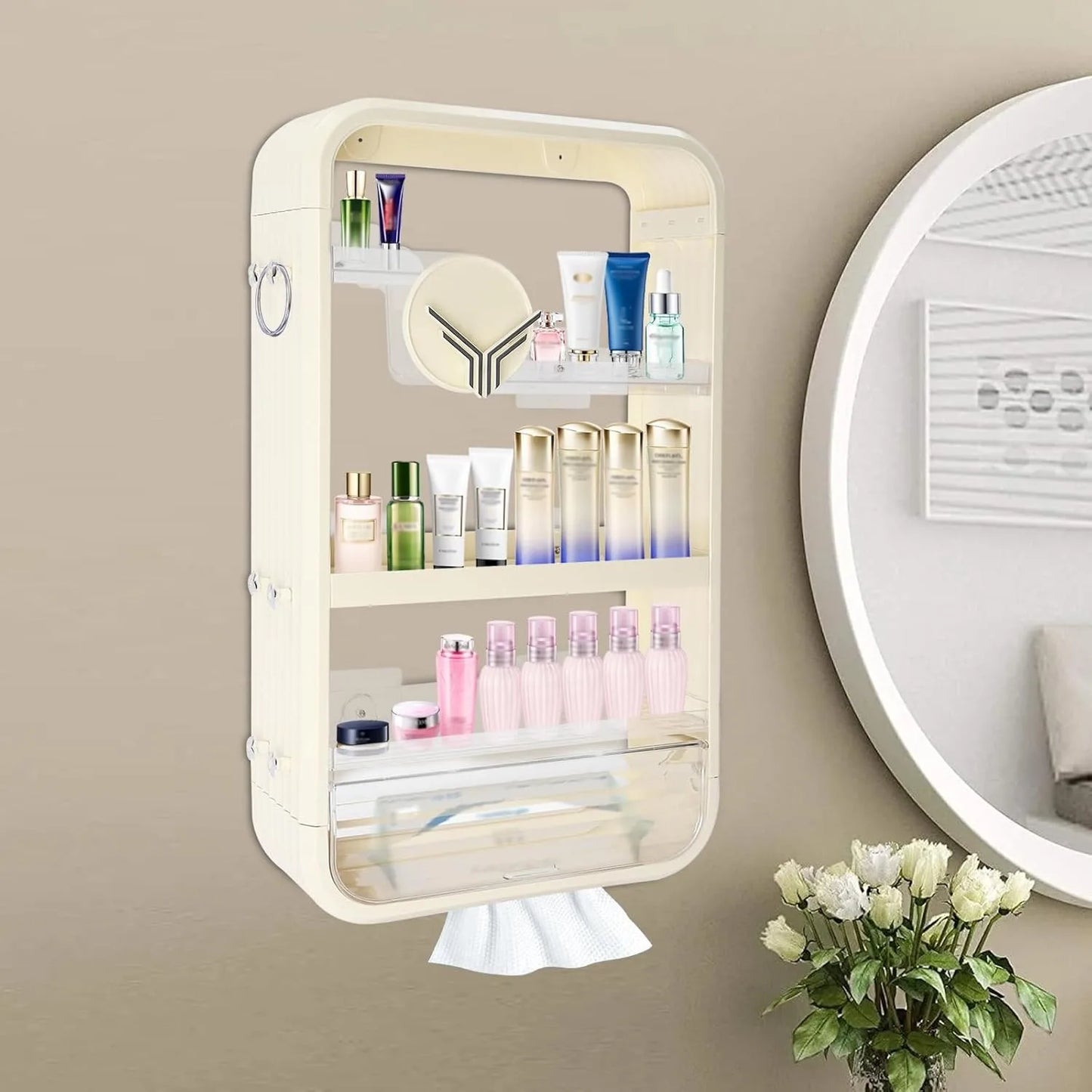 Wall Mounted Makeup Organizer With Adhesive Shelf No Drilling Four Tier Bathroom