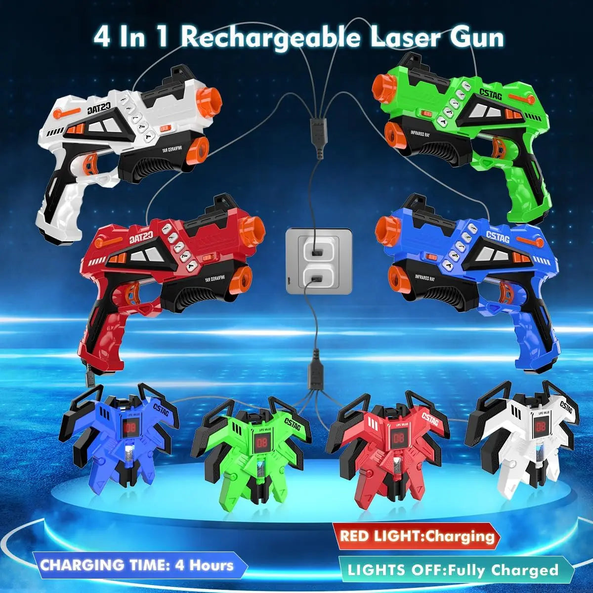 VATOS Rechargeable Laser Tag Guns 4 Sets with Vest Upgraded Infrared Laser Gun for Adults Kids Toy Boys Girls
