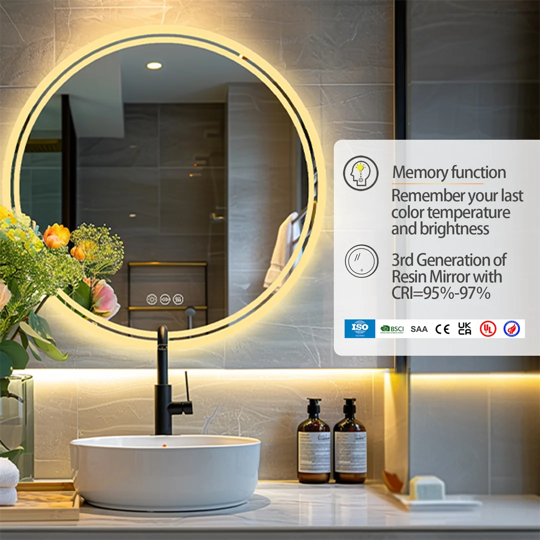 LUVODI 60cm Round Smart Illuminated Bathroom Mirror Wall Mounted Touch Screen