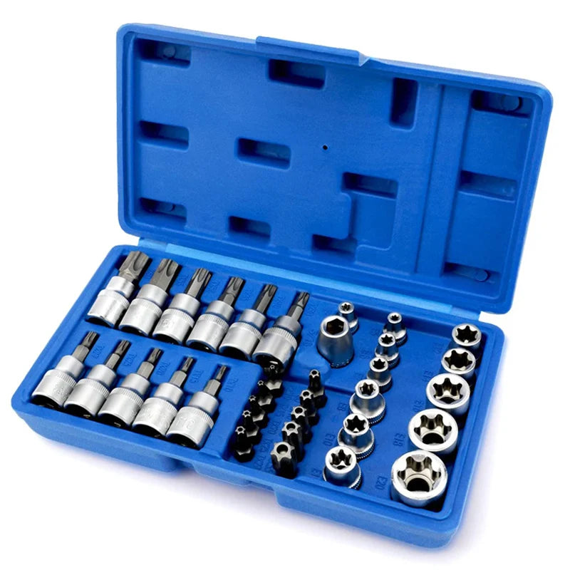 Top Quality 34 in 1 Torx Star Socket and Bit Set Male/Female Electronic Safety Drill Driver Handheld Tool Torque Star Socket