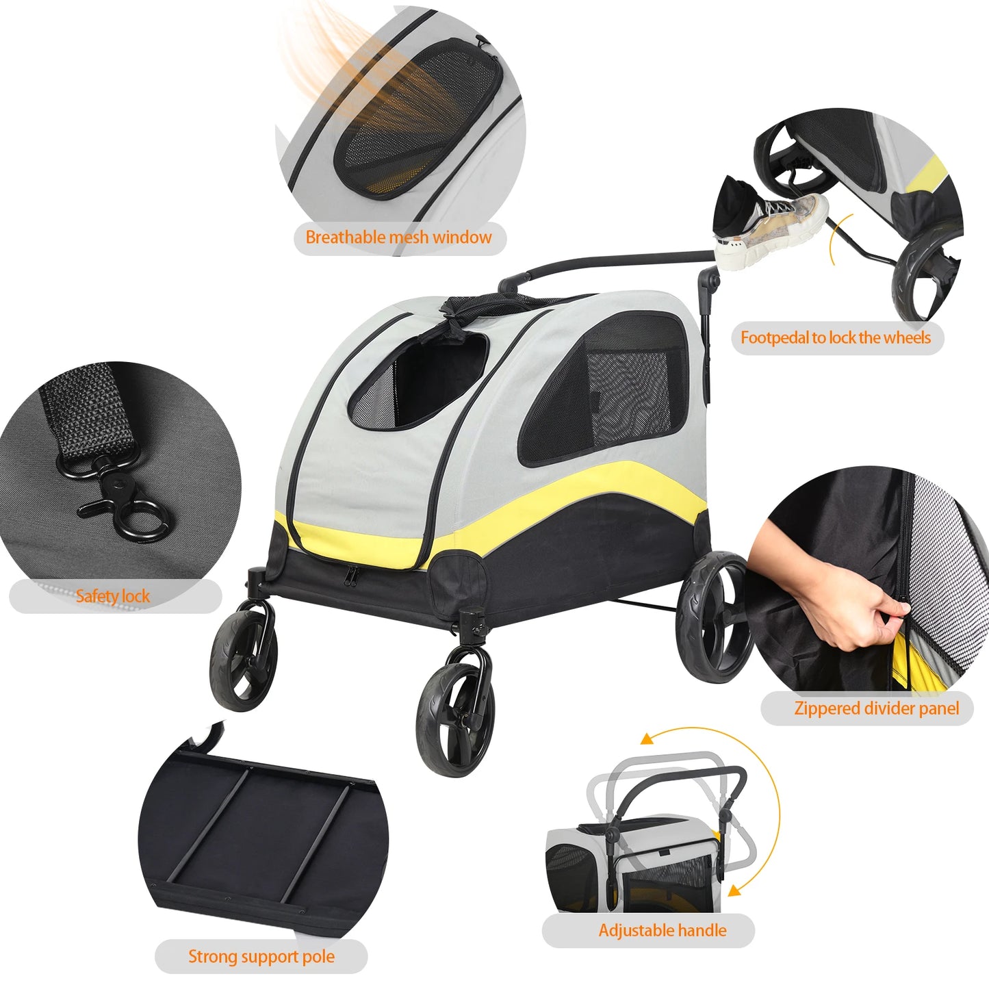 Pet Stroller for 2 Dogs, Zipper Divider and Wheels, Folding Dog Jogger, Wagon, Travel Carriage