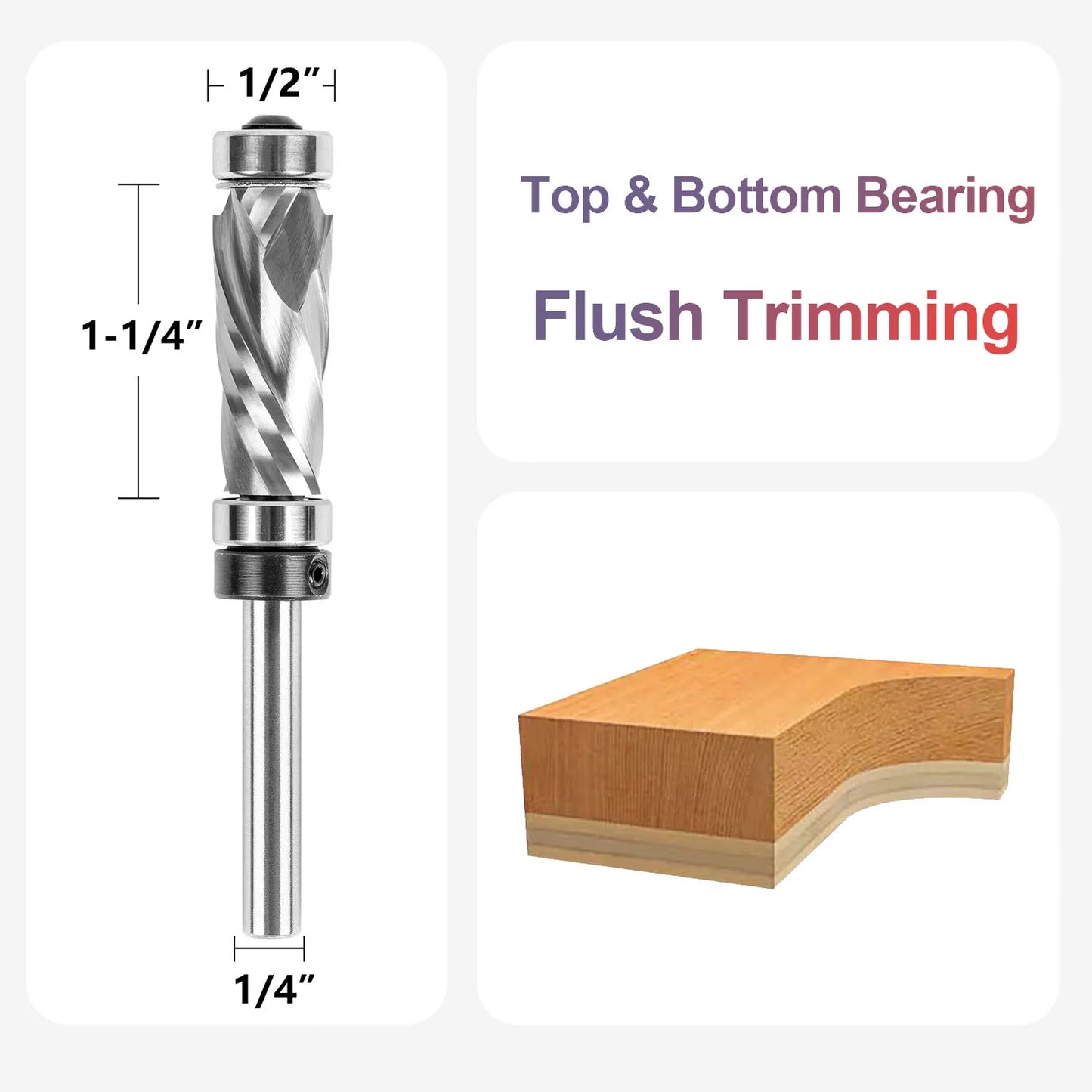SpeTool 1pc Bearing Compression Spiral Flush Trim Router Bit, Solid Carbide Template Router Bit fo Pattern Work Woodworking Tool