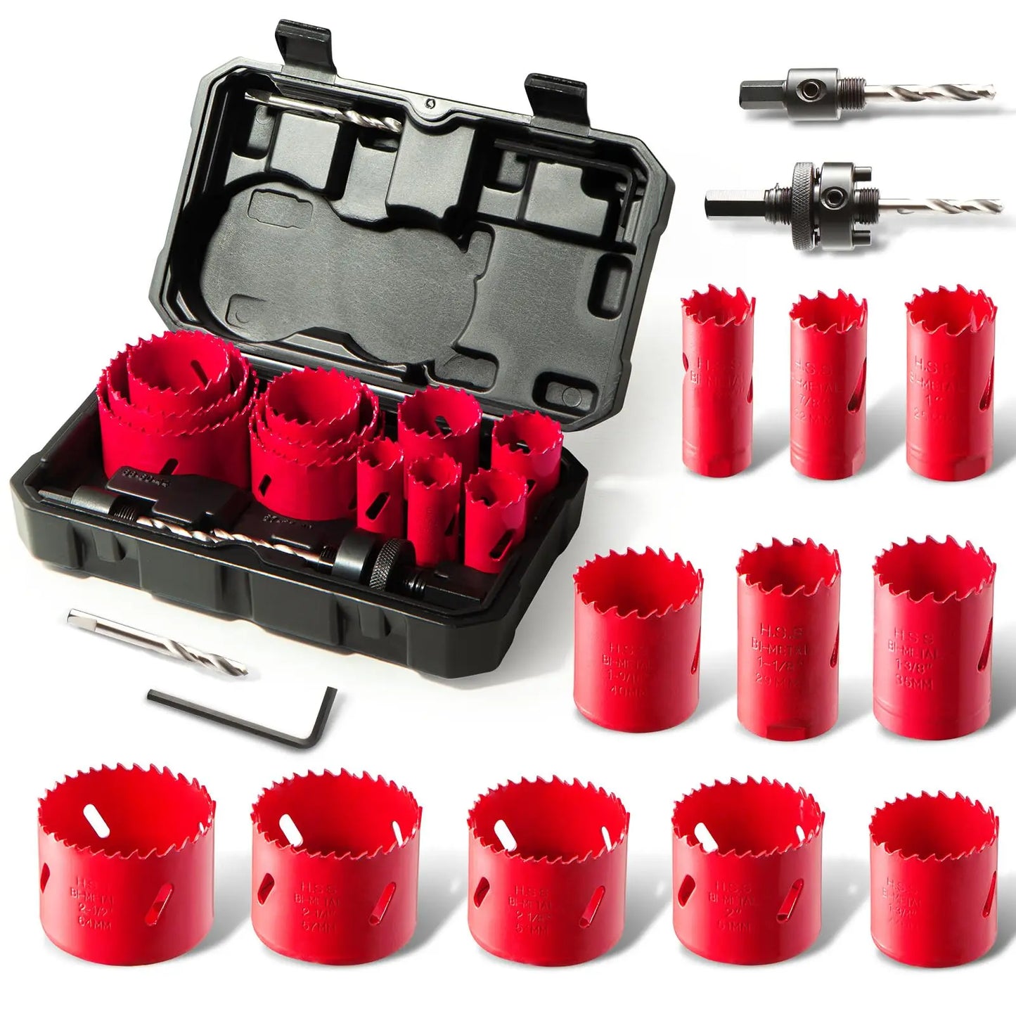 HYCHIKA 19-64mm 14pcs Hole Saws Set with Storage Box for Electric Screwdriver Drilling Metal Wood Power Tools Accessories