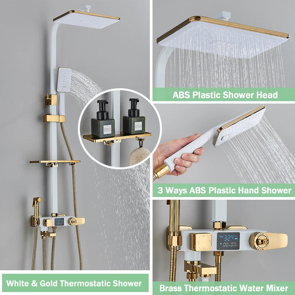 Rozin Black Smart Thermostatic Shower Faucet Set With Digital Mixer Rainfall