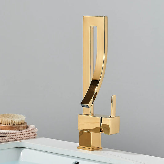 MYQualife Brass Deck Mounted Basin Faucet Single Hole Hot Cold Water Mixer Tap