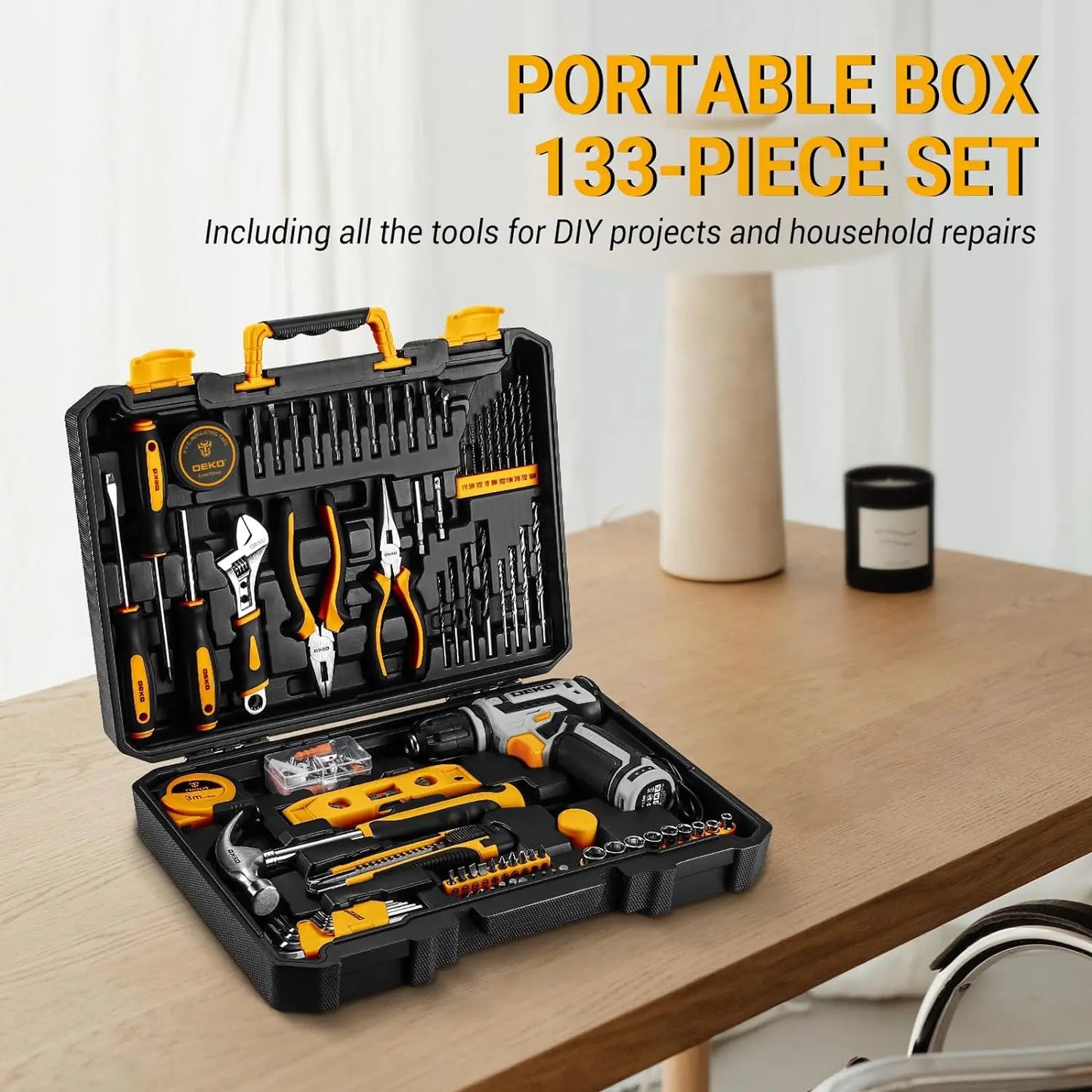 DEKO Cordless Drill Tool Box with 12V Battery Electric Drill Driver for Home Hand Repair Power Tools Sets Drills Case