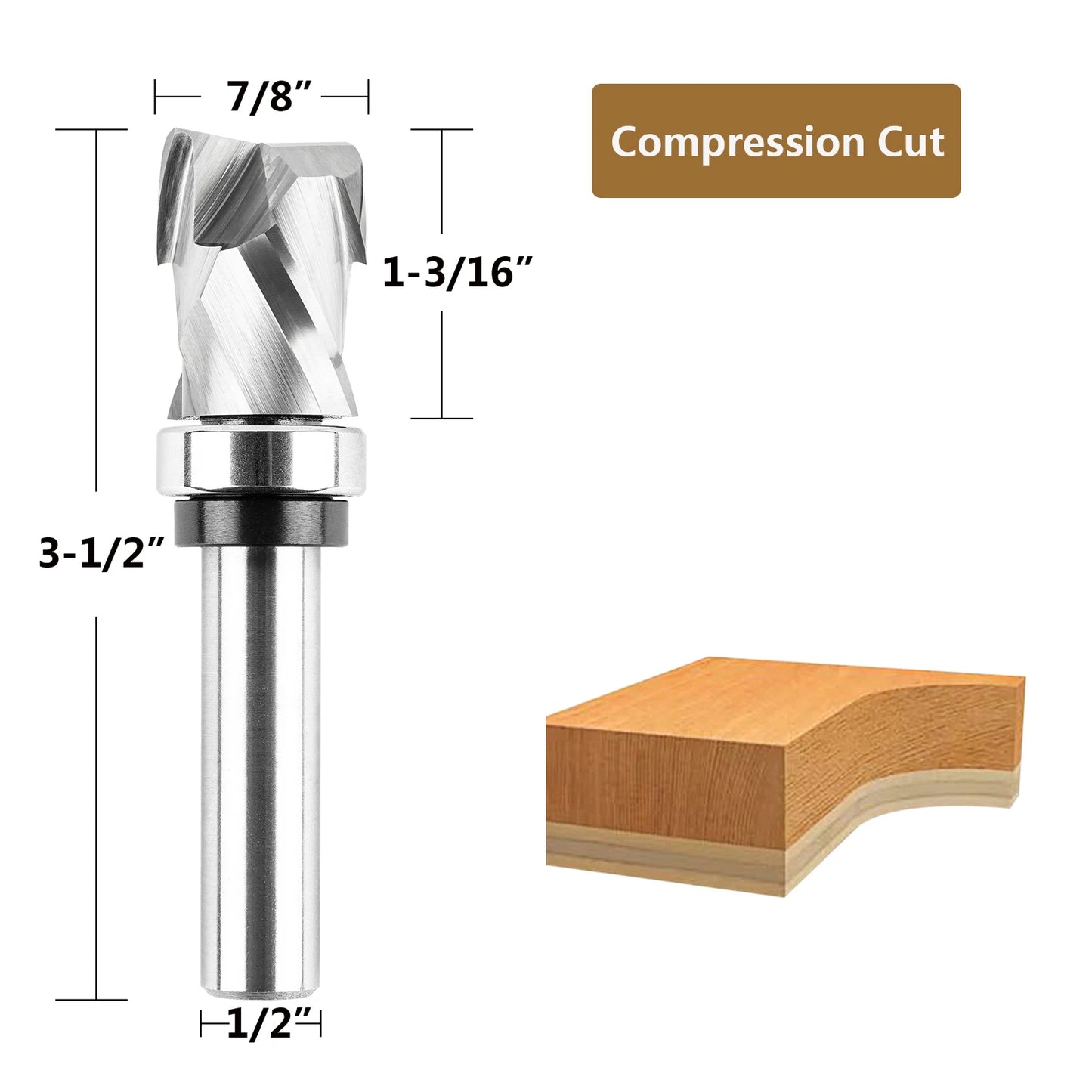 SpeTool 1pc Bearing Compression Spiral Flush Trim Router Bit, Solid Carbide Template Router Bit fo Pattern Work Woodworking Tool