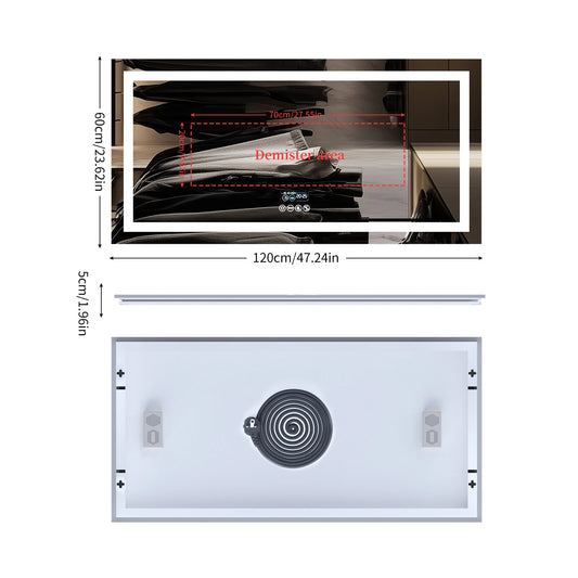 LUVODI Large Rectangular RGB Backlight Bathroom Mirror with Stereophonic Bluetooth Speaker Wall Mounted Vanity Dressing Mirror