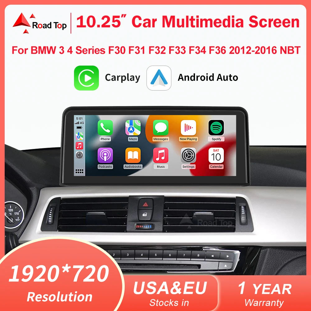 10.25'' 1920*720 Wireless Carplay Android Auto Multimedia Display For BMW 3 4 Series F30 F31 F32 F33 F34 F36 NBT Touch Screen