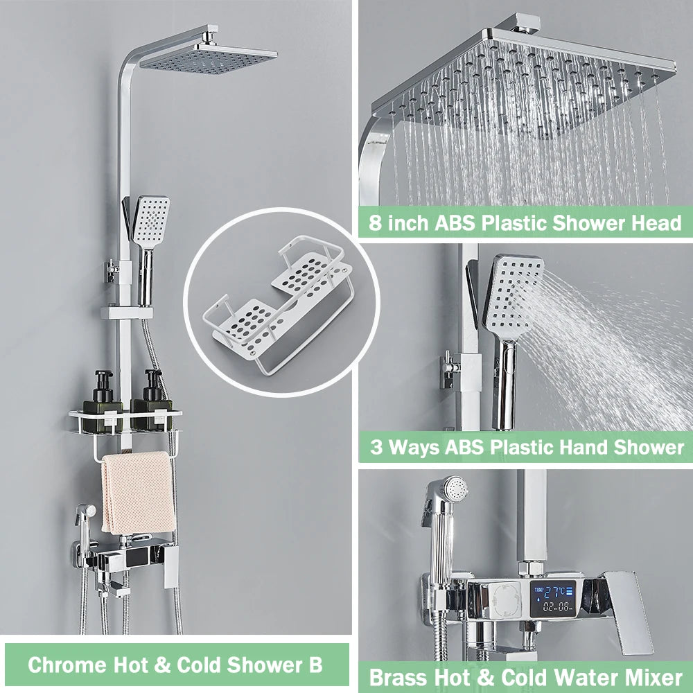 Rozin Black Smart Thermostatic Shower Faucet Set With Digital Mixer Rainfall